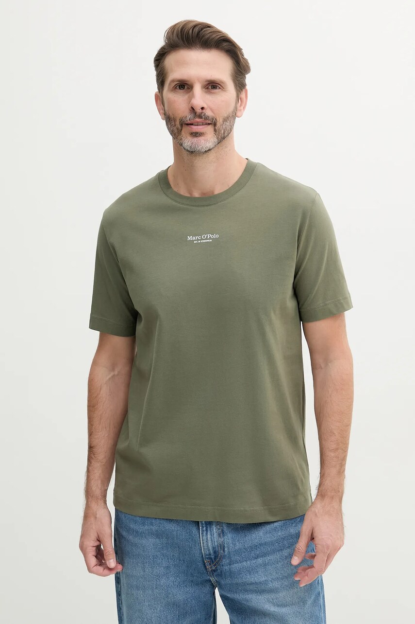 Marc O'Polo tricou din bumbac bărbați, culoarea verde, cu imprimeu, 523201251382 Marc O'Polo tricou din bumbac bărbați, culoarea verde, cu imprimeu, 523201251382