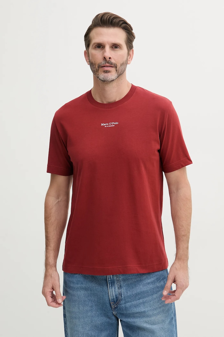 Marc O'Polo tricou din bumbac bărbați, culoarea bordo, cu imprimeu, 523201251382 Marc O'Polo tricou din bumbac bărbați, culoarea bordo, cu imprimeu, 523201251382