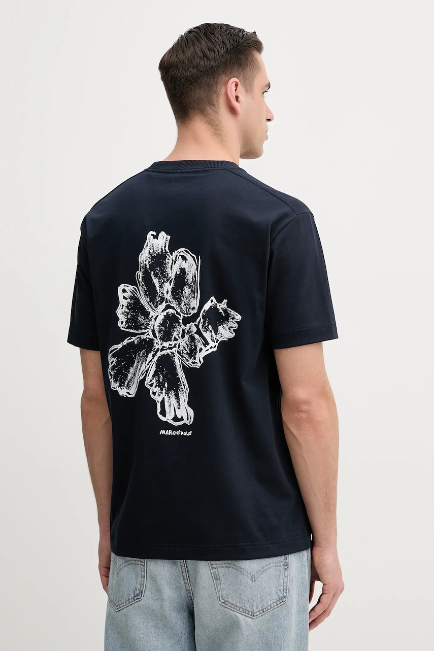 Marc O'Polo tricou din bumbac bărbați, culoarea albastru marin, cu imprimeu, 523206451198 Marc O'Polo tricou din bumbac bărbați, culoarea albastru marin, cu imprimeu, 523206451198