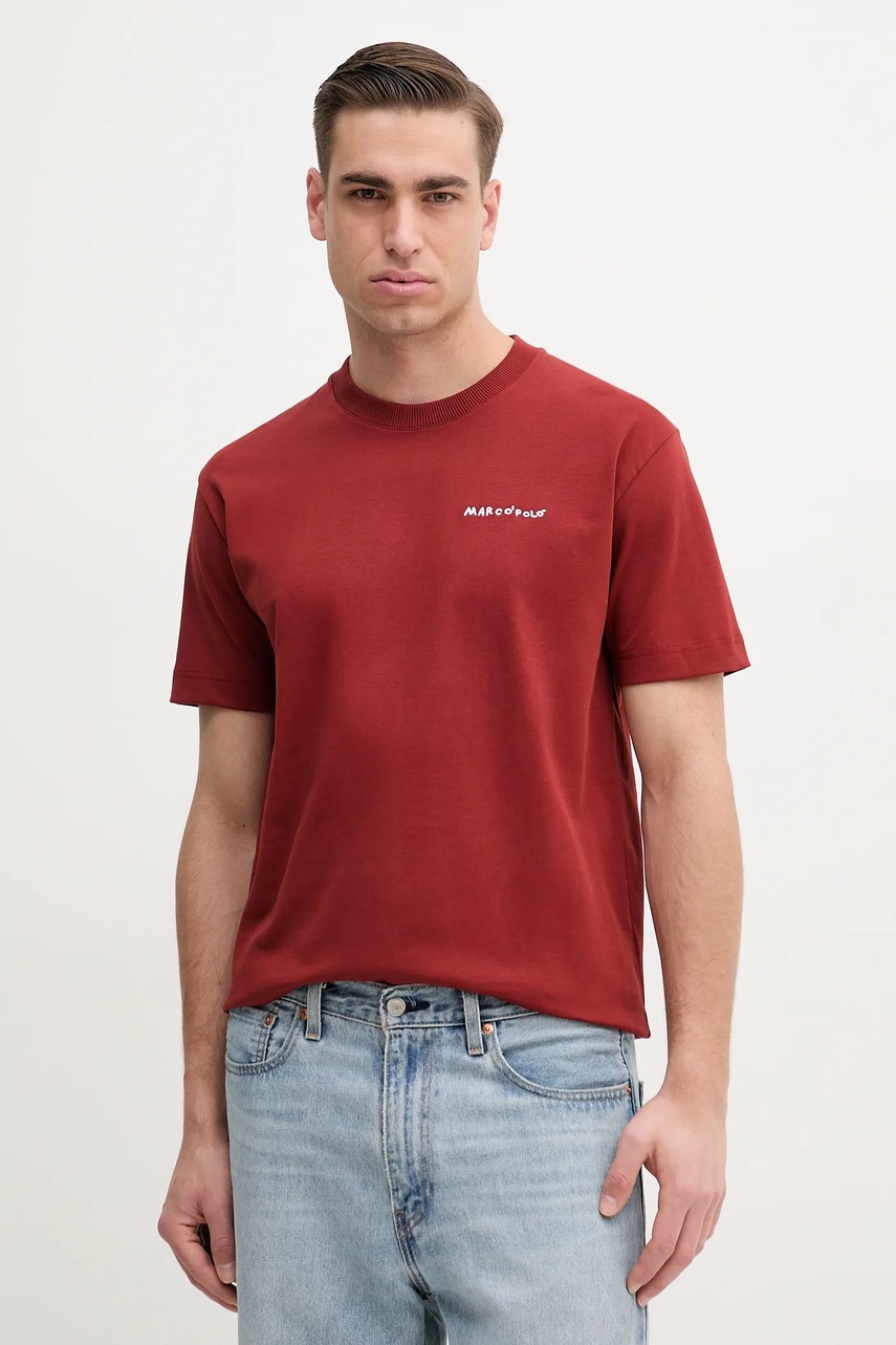 Marc O'Polo tricou din bumbac bărbați, culoarea bordo, cu imprimeu, 523206451198