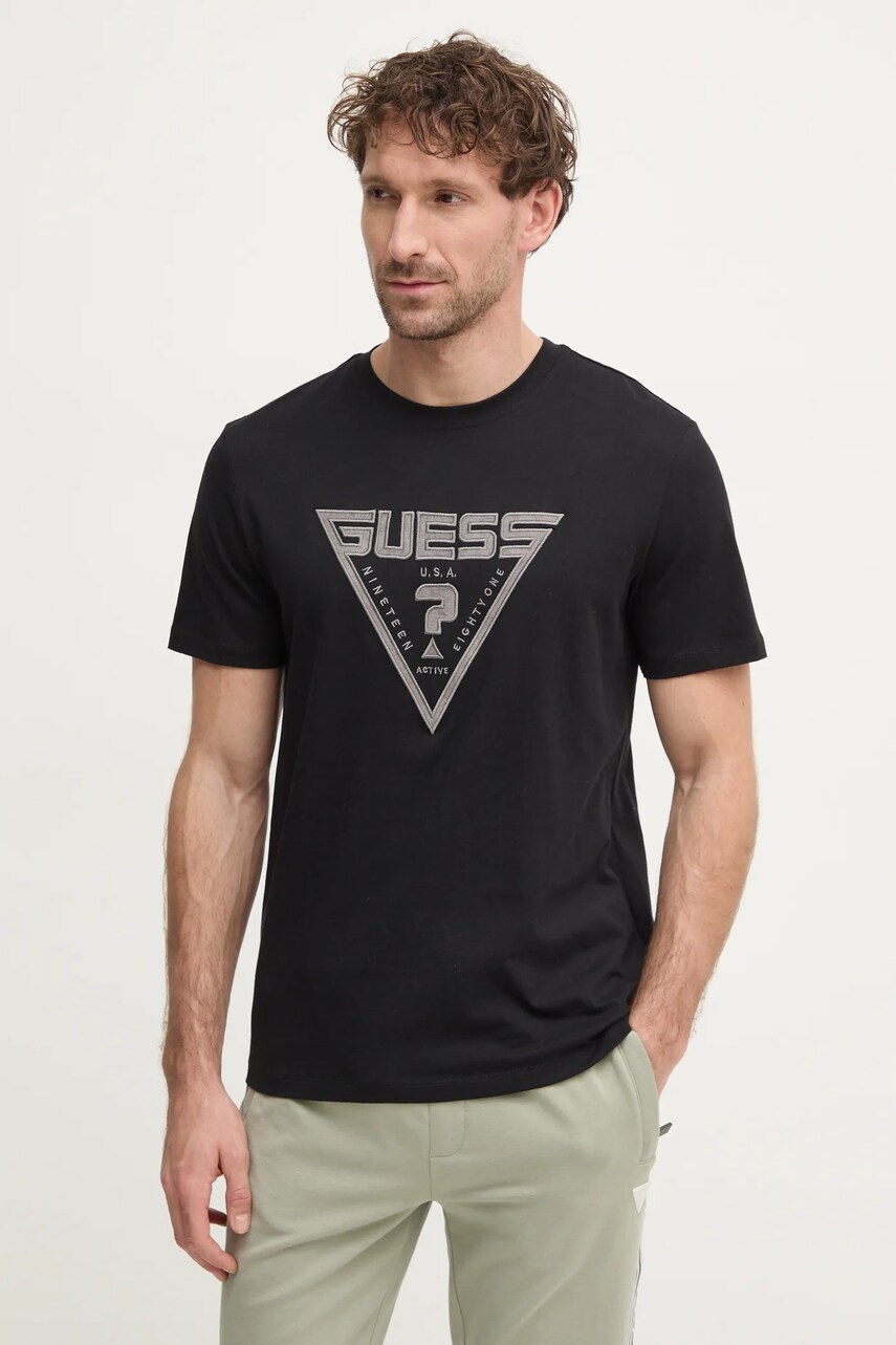 Levně Bavlněné tričko Guess MIDWAY černá barva, s aplikací, Z5RI03 I3Z14