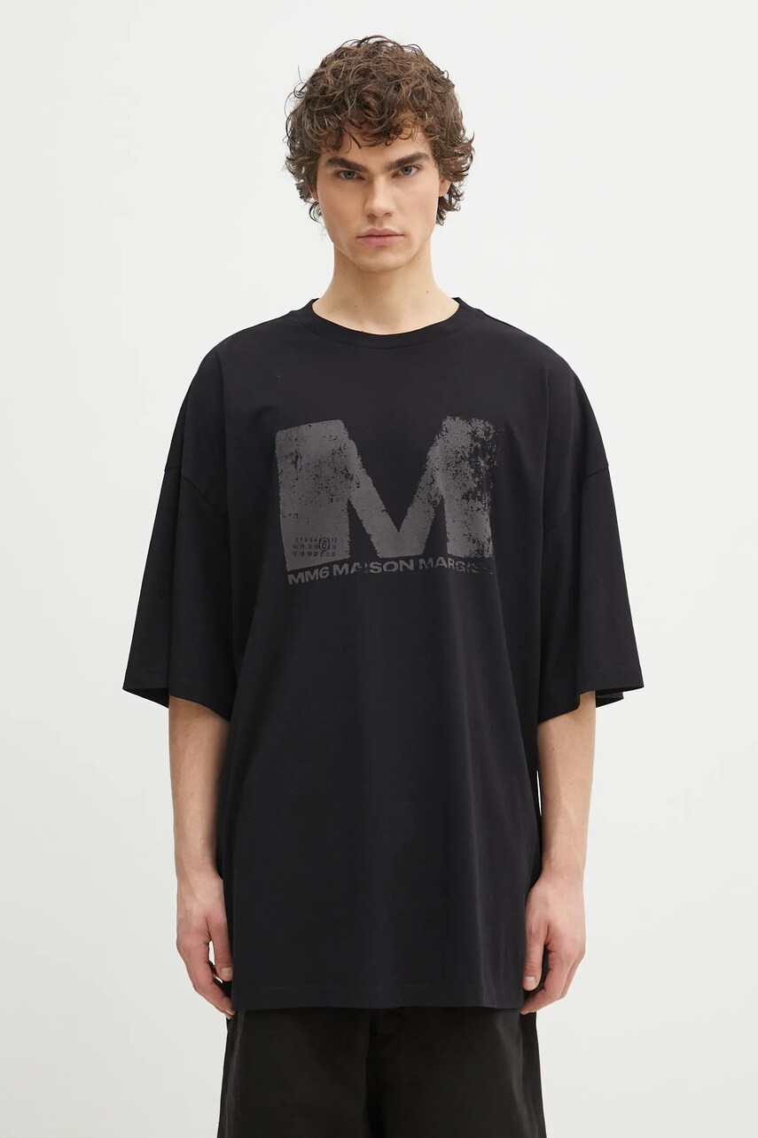 MM6 Maison Margiela tricou din bumbac barbati, culoarea negru, cu imprimeu, SH0GC0048