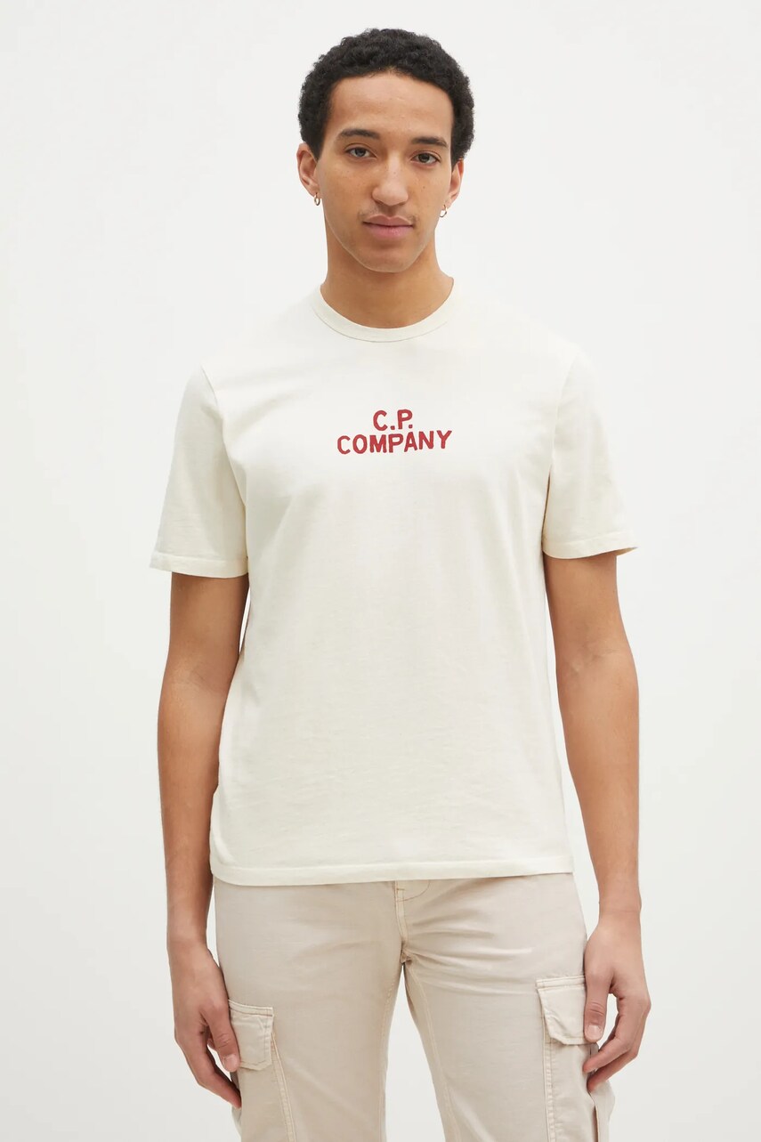 C.P. Company Βαμβακερό μπλουζάκι C.P. Company ανδρικό, χρώμα: μπεζ, 18CMTS252A110094W