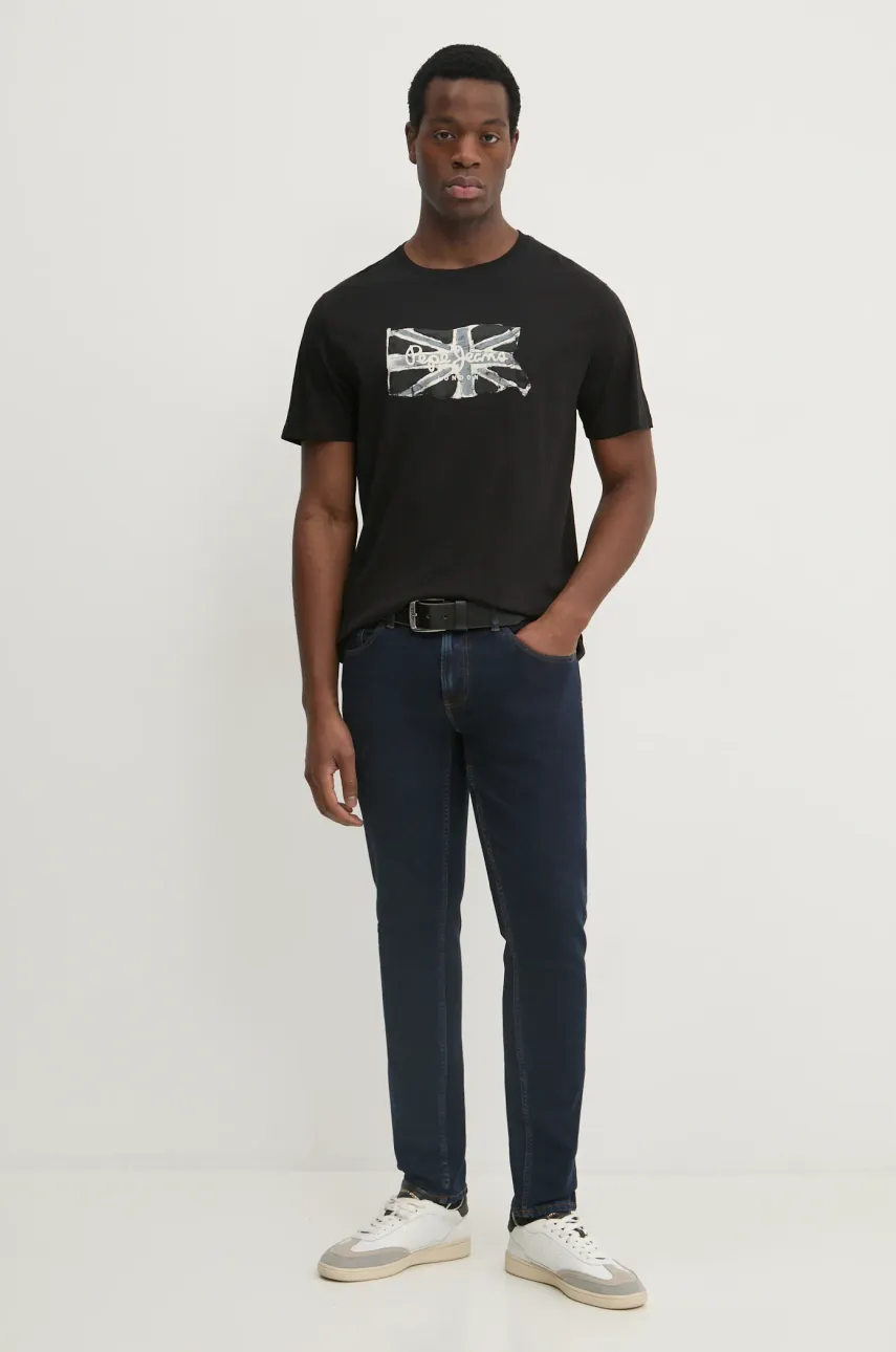 Хлопковая футболка Pepe Jeans FLAG BW мужская цвет чёрный с принтом PM509720 Хлопковая футболка Pepe Jeans FLAG BW мужская цвет чёрный с принтом PM509720
