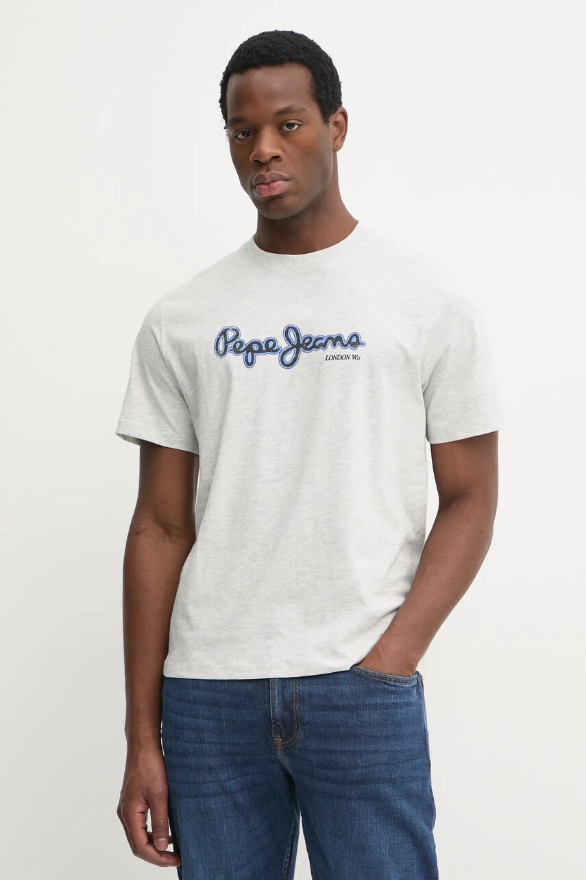 Pepe Jeans tricou din bumbac DORIAN TEE bărbați, culoarea gri, cu imprimeu, PM509721