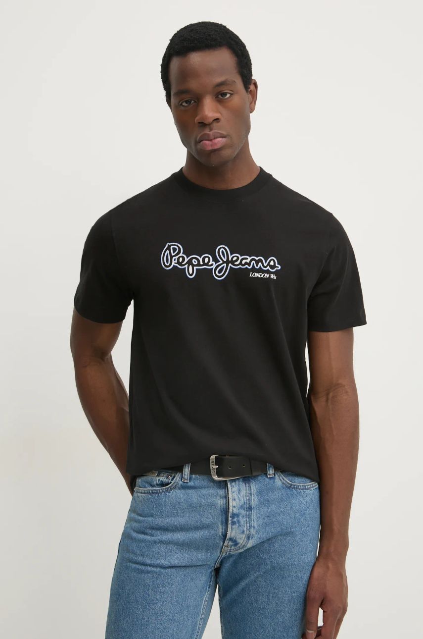 Pepe Jeans tricou din bumbac DORIAN TEE bărbați, culoarea negru, cu imprimeu, PM509721