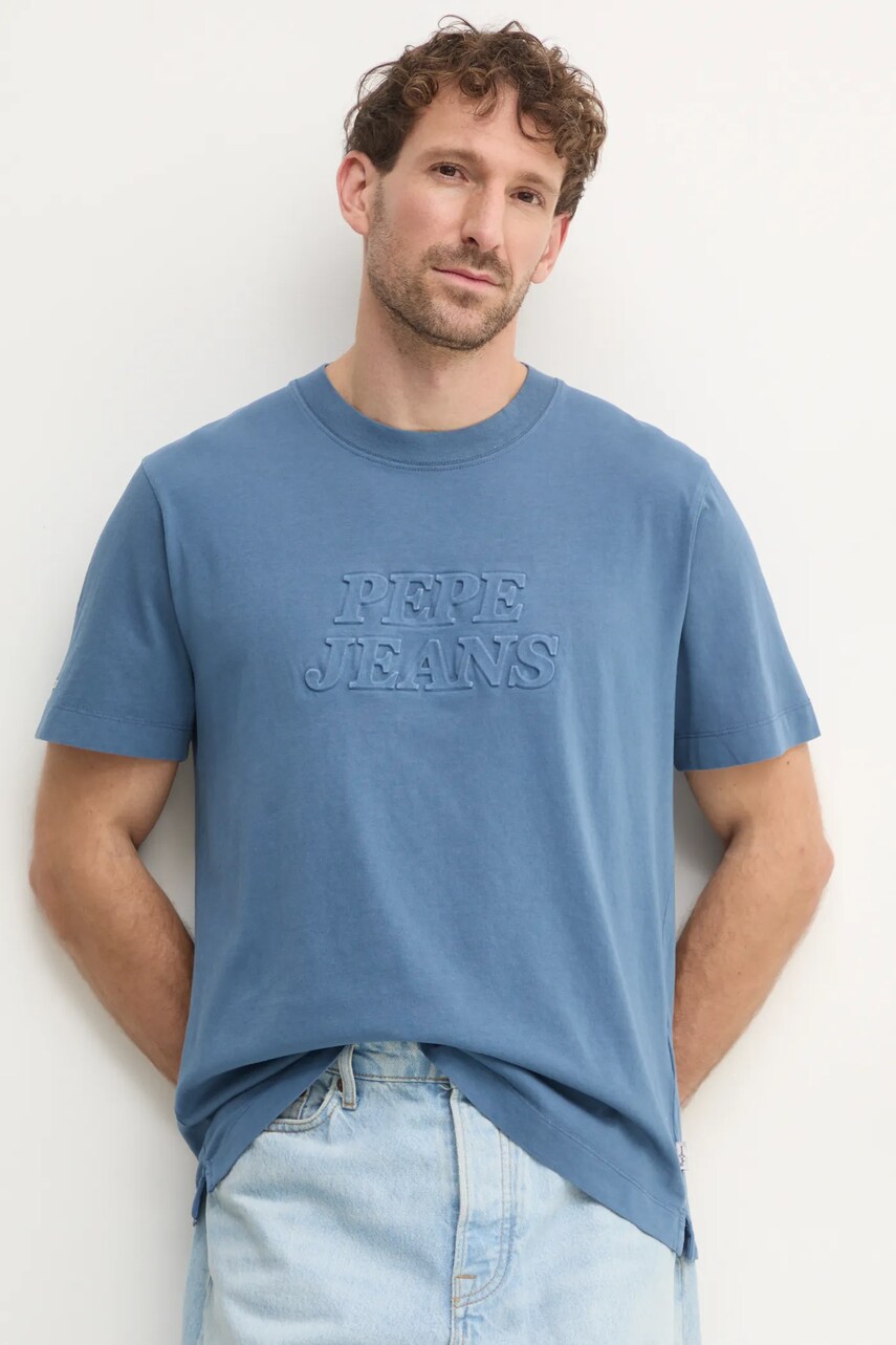 Levně Bavlněné tričko Pepe Jeans DARIUS TEE modrá barva, s aplikací, PM509723