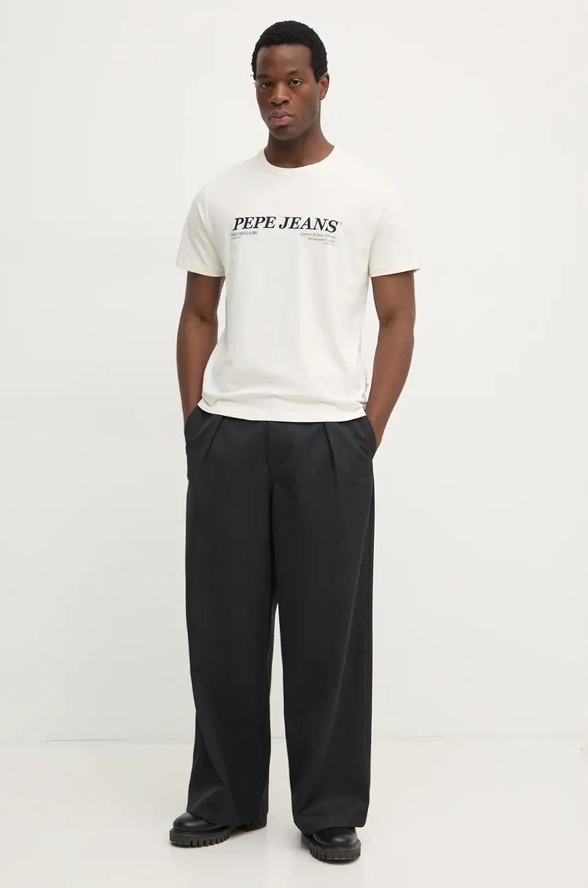 Хлопковая футболка Pepe Jeans DYLAN TEE мужская цвет бежевый с принтом PM509728 Хлопковая футболка Pepe Jeans DYLAN TEE мужская цвет бежевый с принтом PM509728
