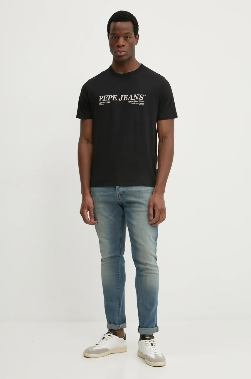 Хлопковая футболка Pepe Jeans DYLAN TEE мужская цвет чёрный с принтом PM509728 Хлопковая футболка Pepe Jeans DYLAN TEE мужская цвет чёрный с принтом PM509728