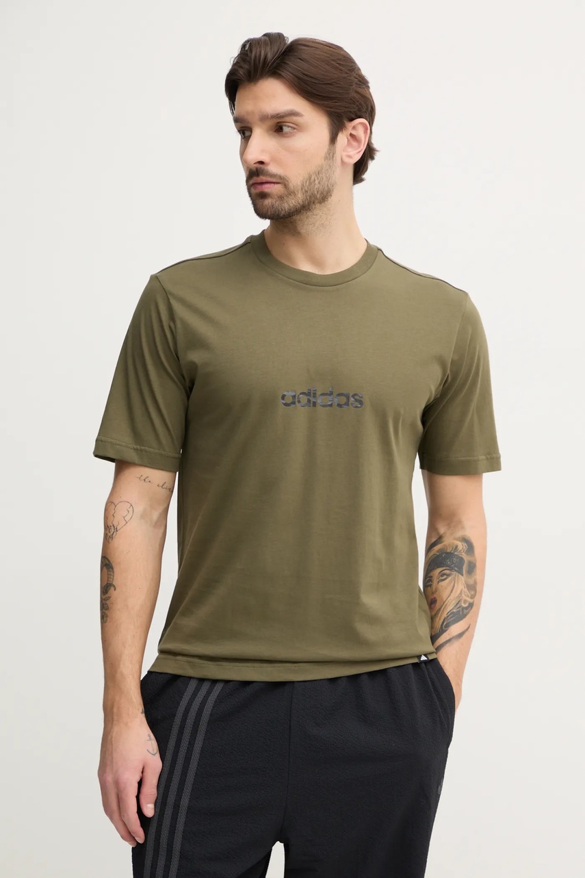 adidas tricou din bumbac Camo barbati, culoarea verde, cu imprimeu, JN1405
