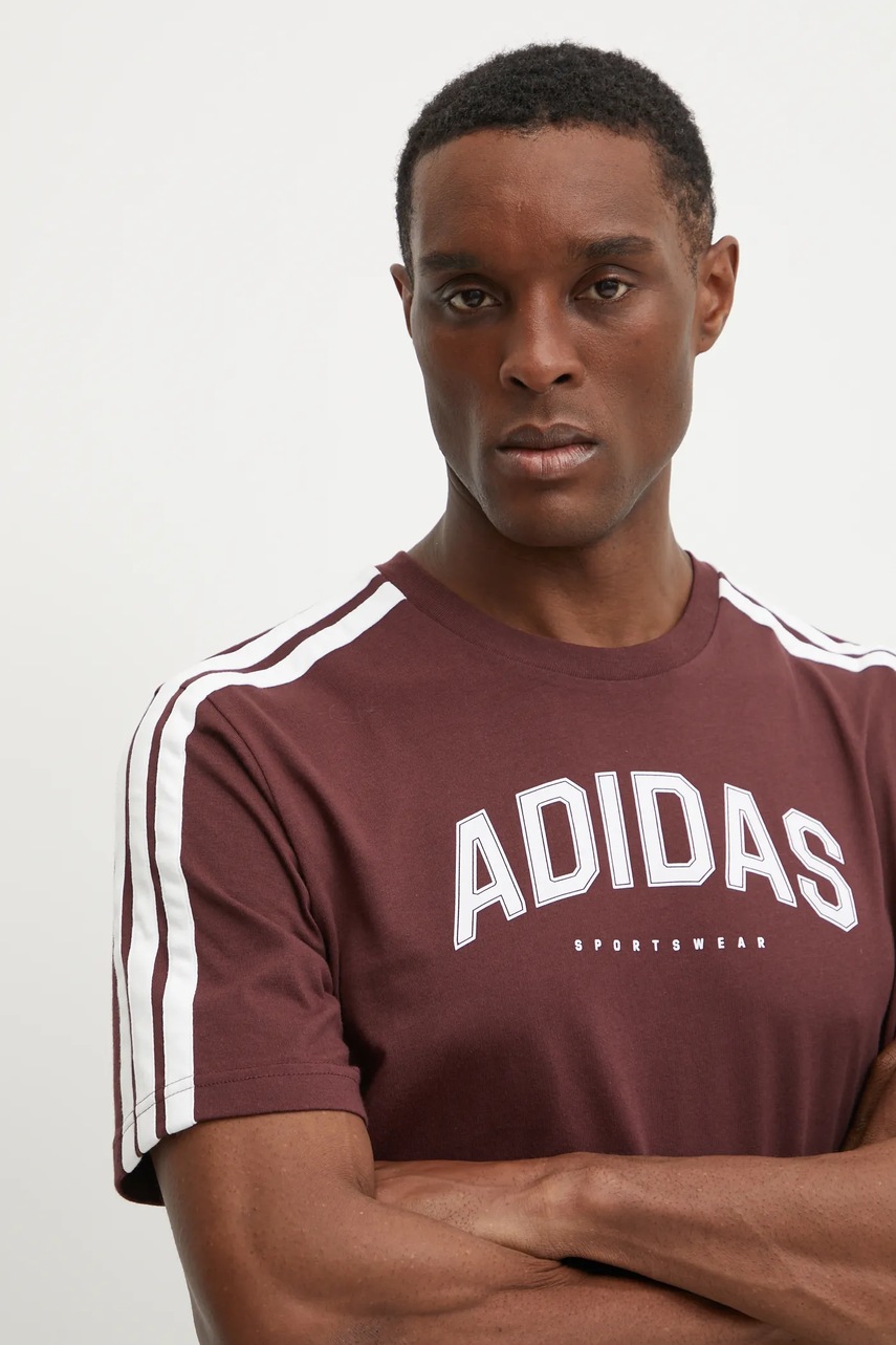 Βαμβακερό μπλουζάκι adidas M C COLLE Collegiate ανδρικό, χρώμα: μπορντό, JM0380 φωτογραφία