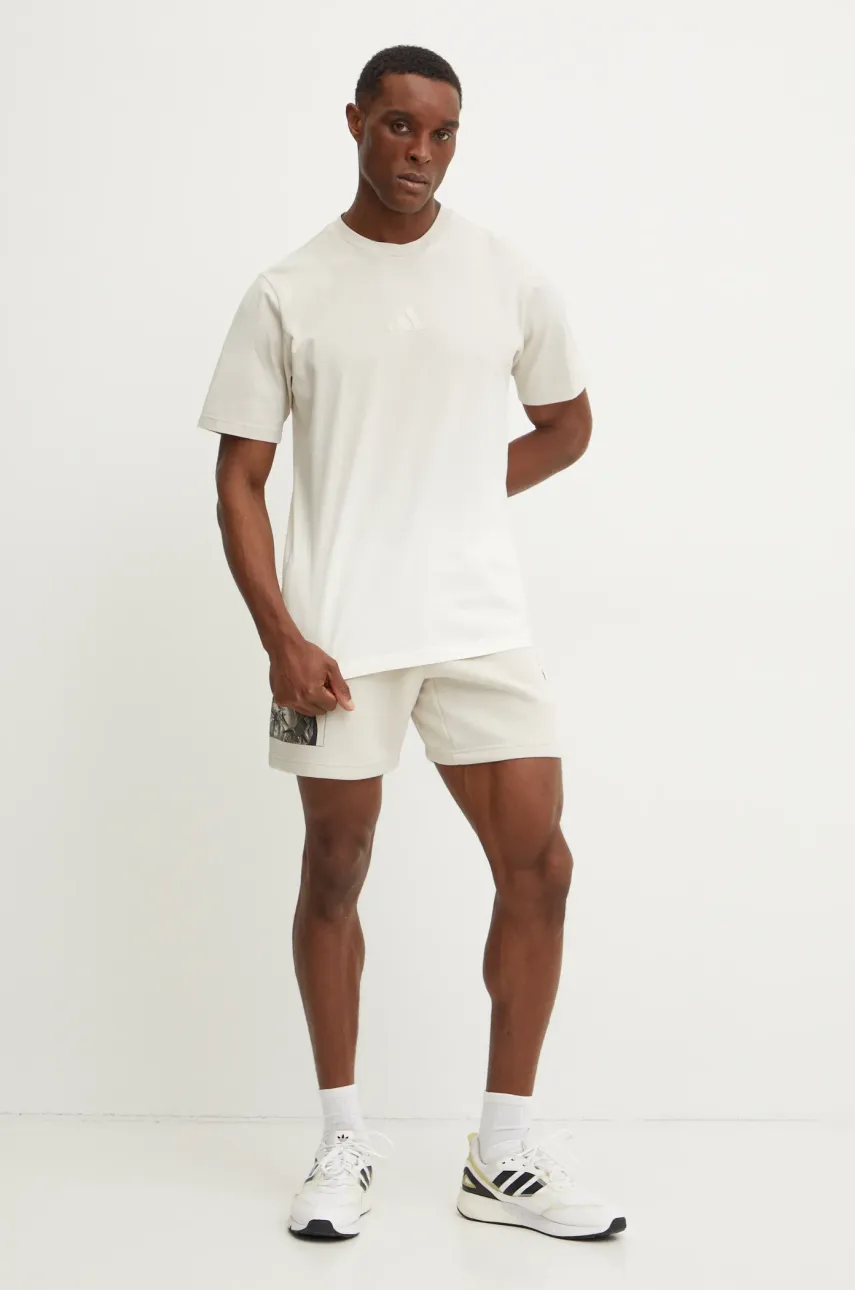 Хлопковая футболка adidas ALL SZN Dip Dye мужская цвет бежевый однотонная JJ3696 Хлопковая футболка adidas ALL SZN Dip Dye мужская цвет бежевый однотонная JJ3696