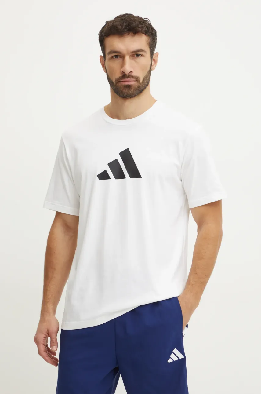 Хлопковая футболка adidas Future Icons мужская цвет бежевый с принтом JD4913 Хлопковая футболка adidas Future Icons мужская цвет бежевый с принтом JD4913