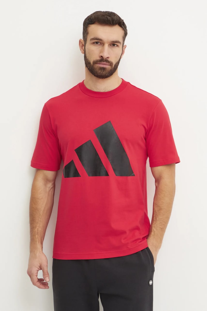 adidas tricou din bumbac Essentials barbati, culoarea rosu, cu imprimeu, JE8934 adidas tricou din bumbac Essentials barbati, culoarea rosu, cu imprimeu, JE8934