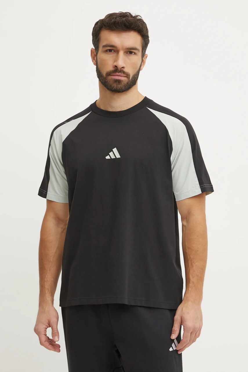 adidas tricou Essential Colorblock barbati, culoarea negru, modelator, JD8060