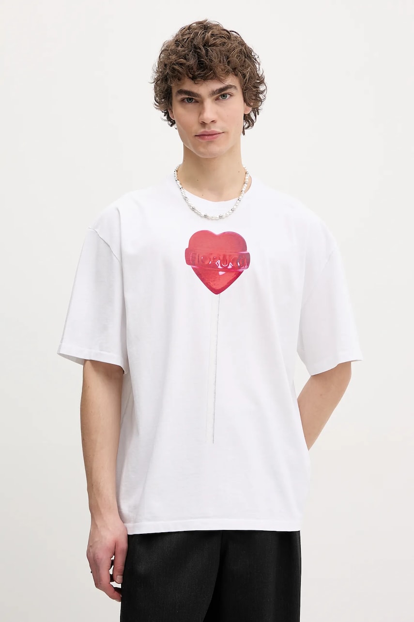Fiorucci tricou din bumbac Lollipop Heart Print Boxy Fit T-Shirt bărbați, culoarea alb, cu imprimeu, U02SPTSH103CJ01WH03 Fiorucci tricou din bumbac Lollipop Heart Print Boxy Fit T-Shirt bărbați, culoarea alb, cu imprimeu, U02SPTSH103CJ01WH03