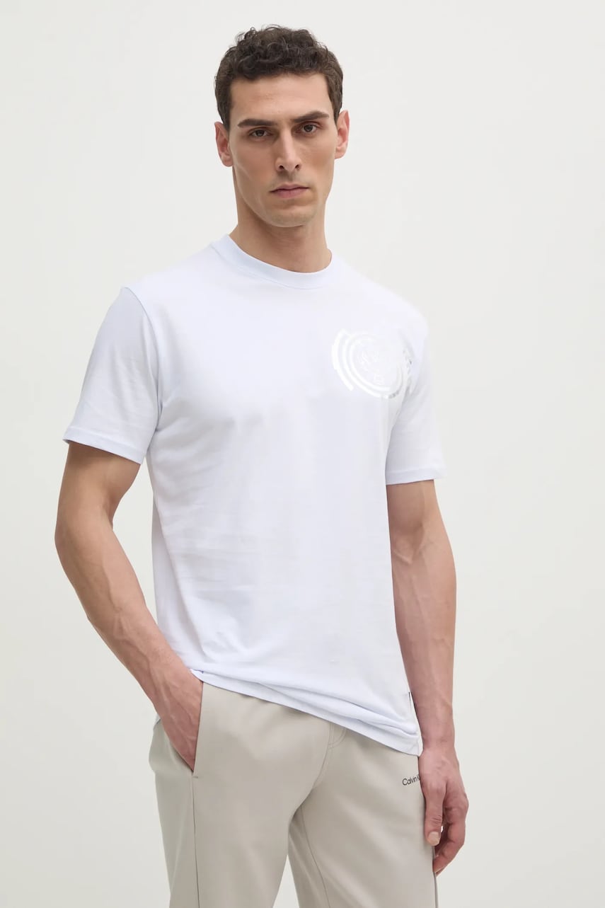 PLEIN SPORT tricou din bumbac bărbați, culoarea alb, cu imprimeu, SAEC MTK8011 STE001N PLEIN SPORT tricou din bumbac bărbați, culoarea alb, cu imprimeu, SAEC MTK8011 STE001N