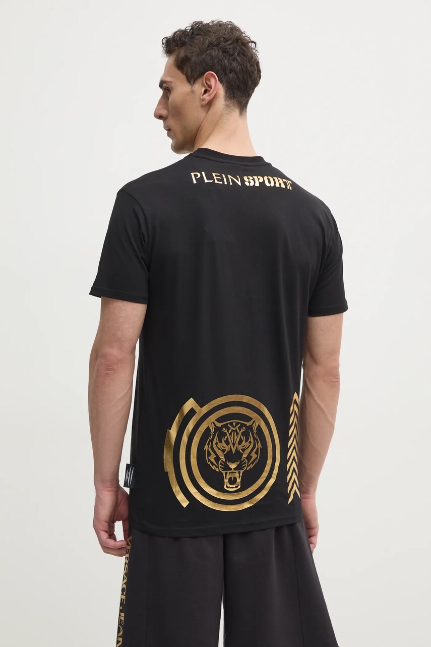 PLEIN SPORT tricou din bumbac barbati, culoarea negru, cu imprimeu, SAEC MTK8011 STE001N