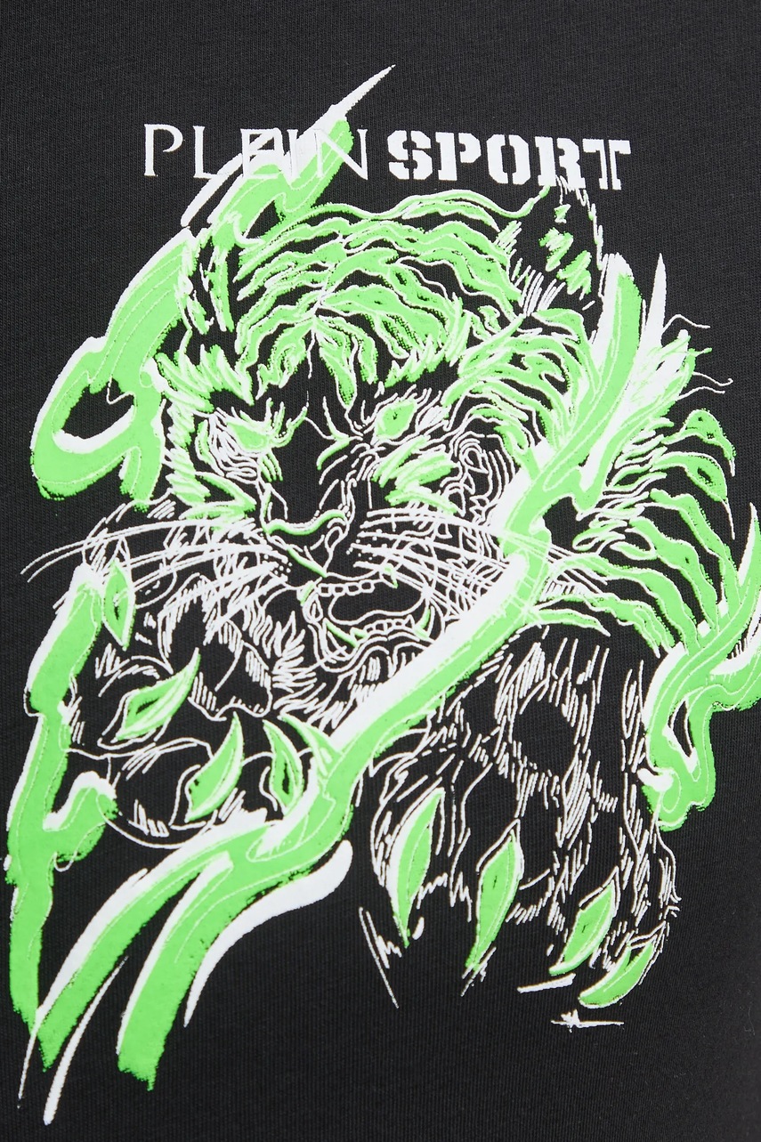 Βαμβακερό μπλουζάκι PLEIN SPORT ανδρικό, χρώμα: μαύρο, SAEC MTK8014 STE001N φωτογραφία