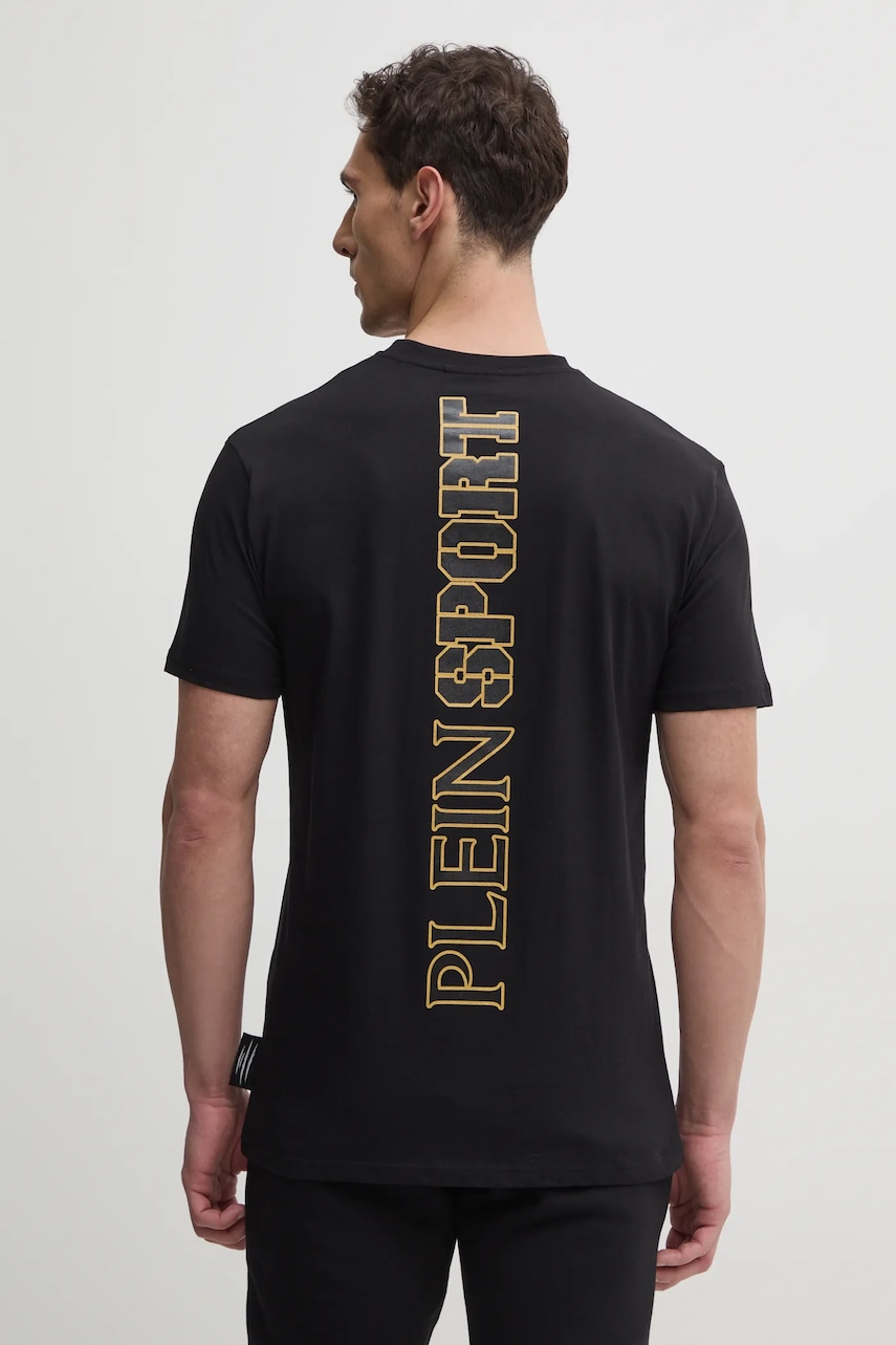 PLEIN SPORT tricou din bumbac barbati, culoarea negru, cu imprimeu, SAEC MTK8019 STE001N PLEIN SPORT tricou din bumbac barbati, culoarea negru, cu imprimeu, SAEC MTK8019 STE001N