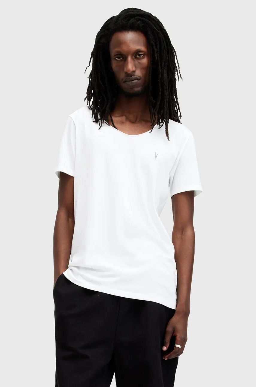 AllSaints tricou din bumbac FARIS bărbați, culoarea alb, uni, M017JB