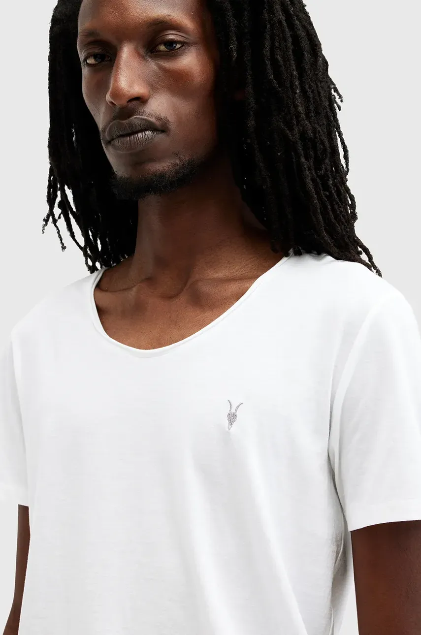 Хлопковая футболка AllSaints FARIS мужская цвет белый однотонная M017JB Хлопковая футболка AllSaints FARIS мужская цвет белый однотонная M017JB
