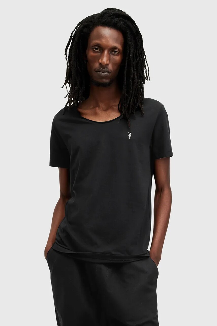 AllSaints tricou din bumbac FARIS barbati, culoarea negru, uni, M017JB
