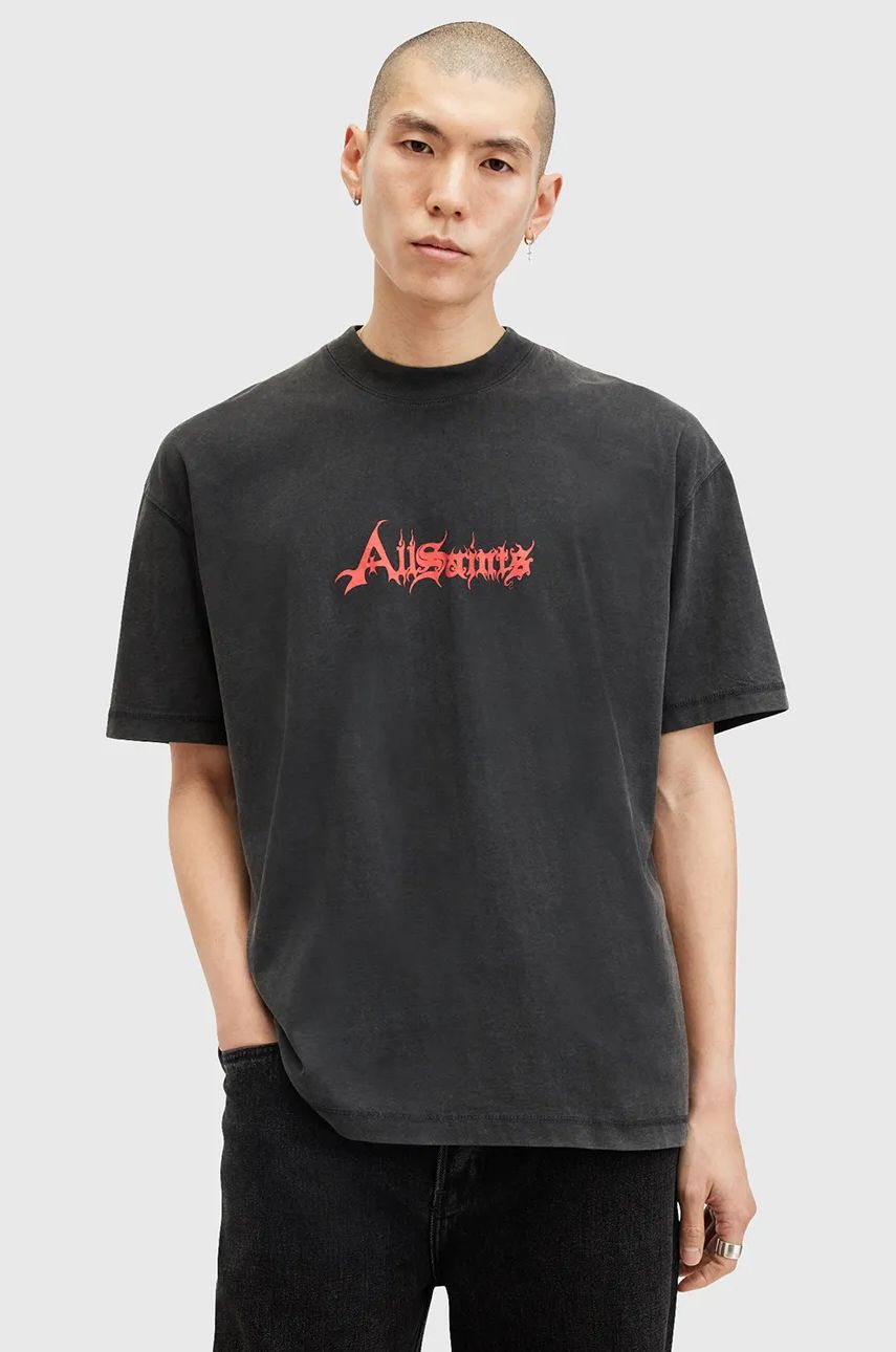 AllSaints tricou din bumbac DAMIENZ bărbați, culoarea negru, cu imprimeu, M059PB