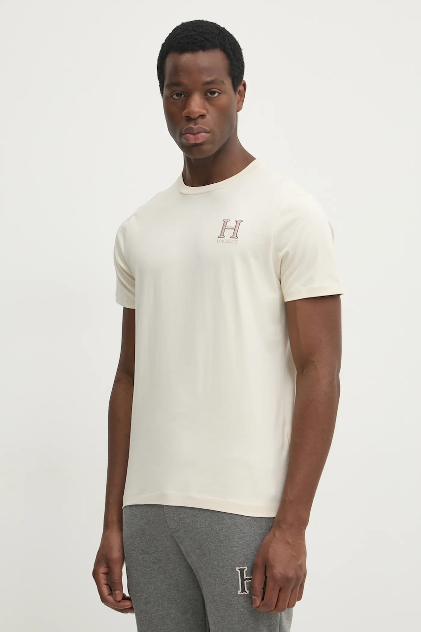 Hackett London tricou din bumbac barbati, culoarea bej, cu imprimeu, HM500858