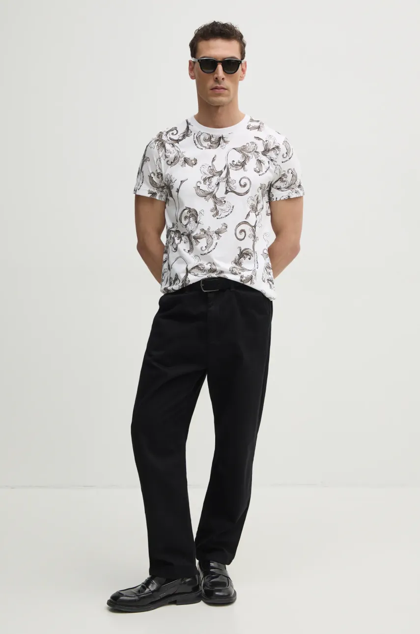 Хлопковая футболка Versace Jeans Couture мужская цвет белый узорная 78GAH6S0 JS458 Хлопковая футболка Versace Jeans Couture мужская цвет белый узорная 78GAH6S0 JS458
