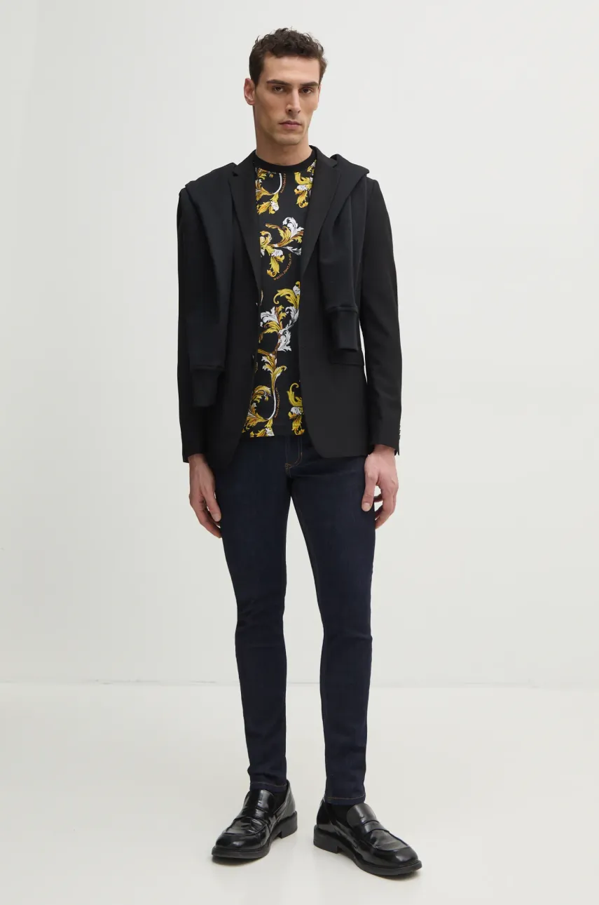 Хлопковая футболка Versace Jeans Couture мужская цвет чёрный узорная 78GAH6S0 JS458 Хлопковая футболка Versace Jeans Couture мужская цвет чёрный узорная 78GAH6S0 JS458