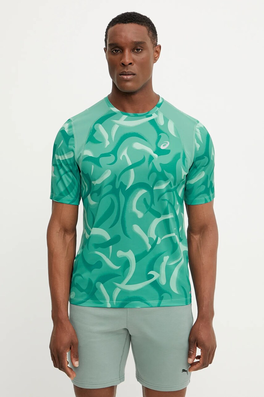 Asics tricou de alergare Road culoarea turcoaz, cu imprimeu, 2011D095