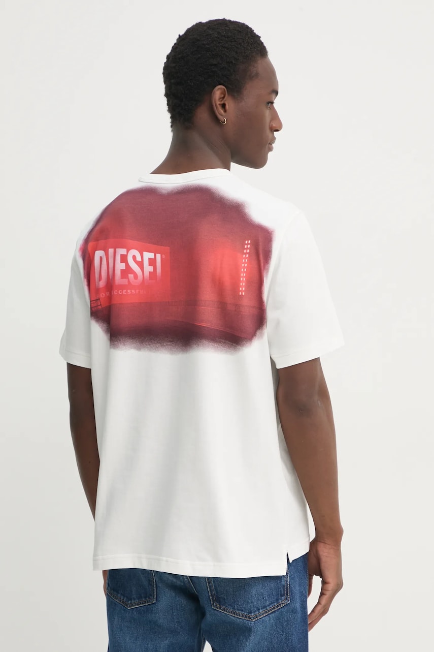 Diesel tricou din bumbac bărbați, culoarea alb, cu imprimeu, A16514.0AKAK Diesel tricou din bumbac bărbați, culoarea alb, cu imprimeu, A16514.0AKAK