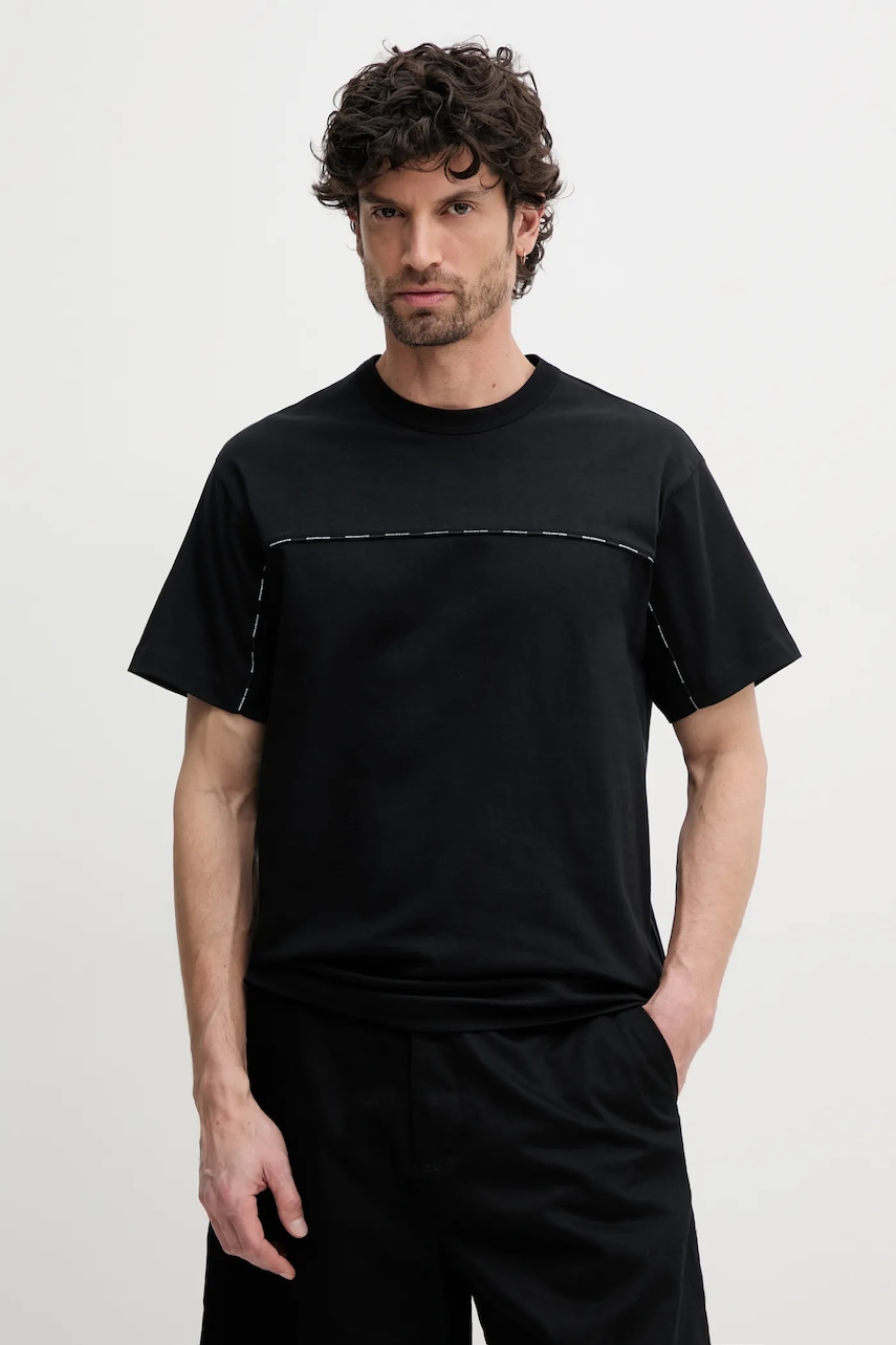 Versace Jeans Couture tricou din bumbac barbati, culoarea negru, cu imprimeu, 78GAH616 J0005
