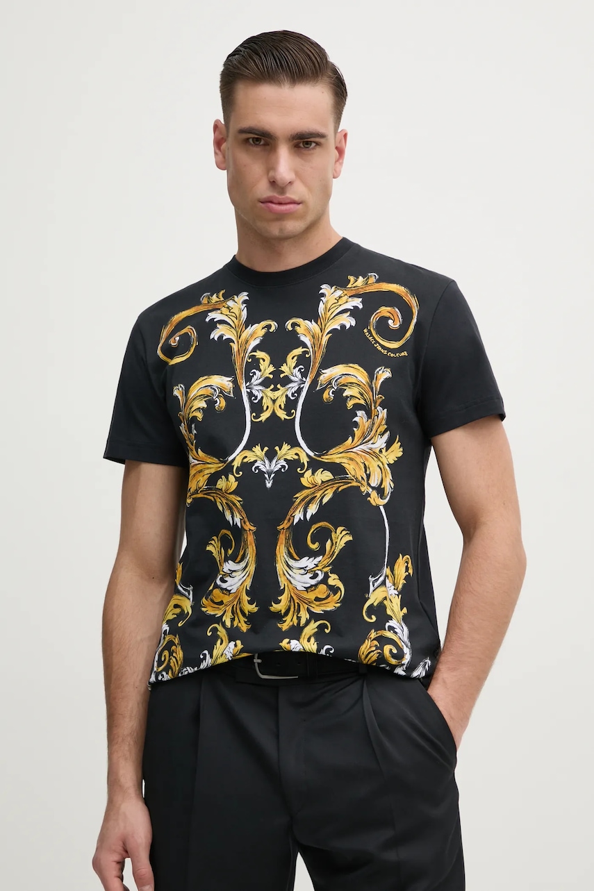 Versace Jeans Couture tricou din bumbac barbati, culoarea negru, modelator, 78GAH6SB JS461