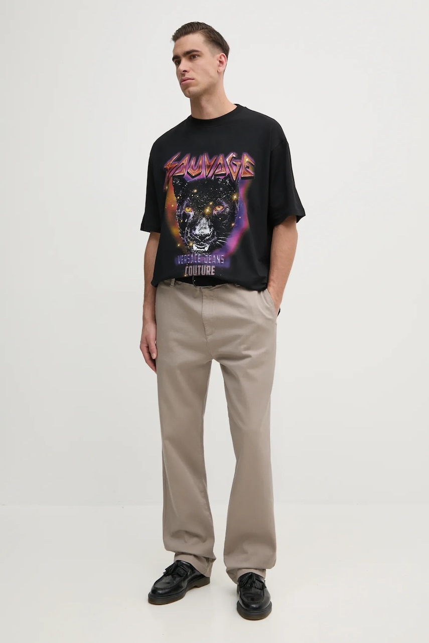 Хлопковая футболка Versace Jeans Couture мужская цвет чёрный узорная 78GAHC04 CJ01C Хлопковая футболка Versace Jeans Couture мужская цвет чёрный узорная 78GAHC04 CJ01C