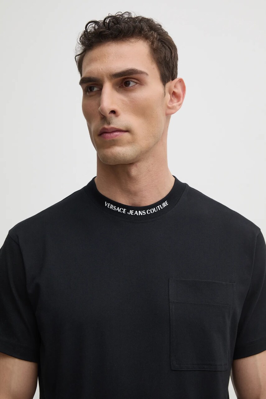 Versace Jeans Couture tricou din bumbac barbati, culoarea negru, neted, 78GAHE03 CJ00E
