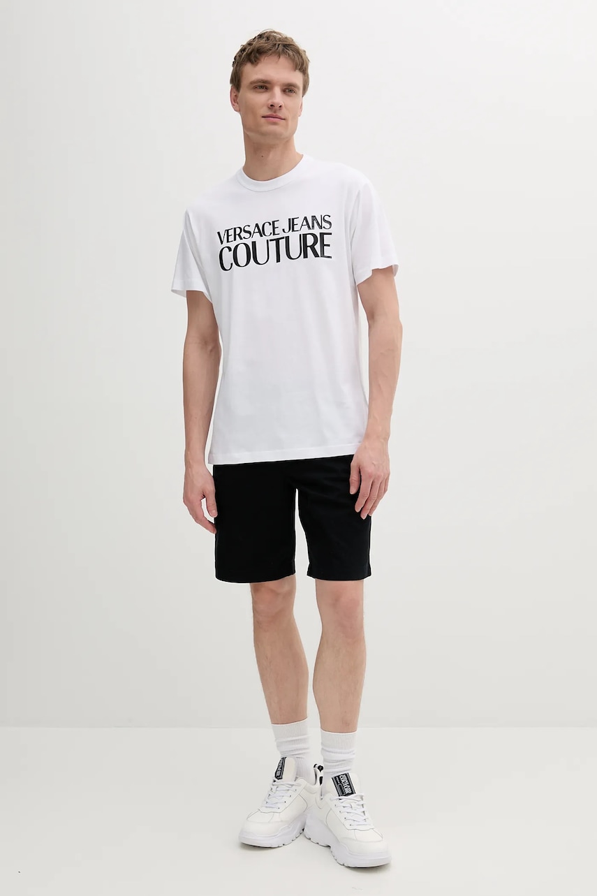 Хлопковая футболка Versace Jeans Couture мужская цвет белый с принтом 78GAHE05 CJ00E Хлопковая футболка Versace Jeans Couture мужская цвет белый с принтом 78GAHE05 CJ00E