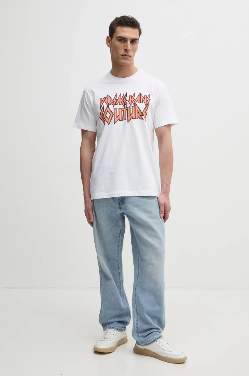 Хлопковая футболка Versace Jeans Couture мужская цвет белый с принтом 78GAHT03 CJ00T Хлопковая футболка Versace Jeans Couture мужская цвет белый с принтом 78GAHT03 CJ00T