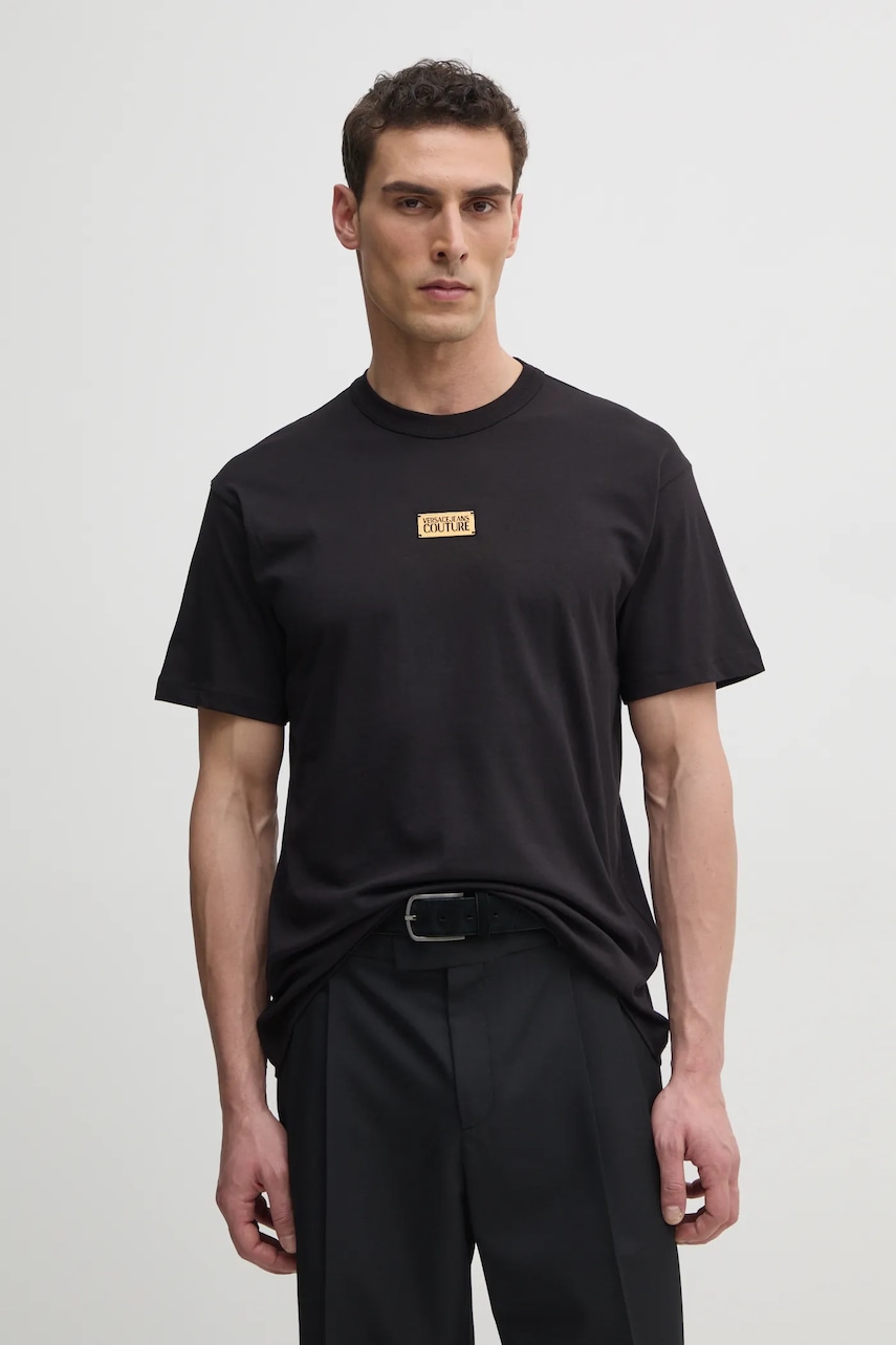 Versace Jeans Couture tricou din bumbac barbati, culoarea negru, cu imprimeu, 78GAHT08 CJ00T Versace Jeans Couture tricou din bumbac barbati, culoarea negru, cu imprimeu, 78GAHT08 CJ00T