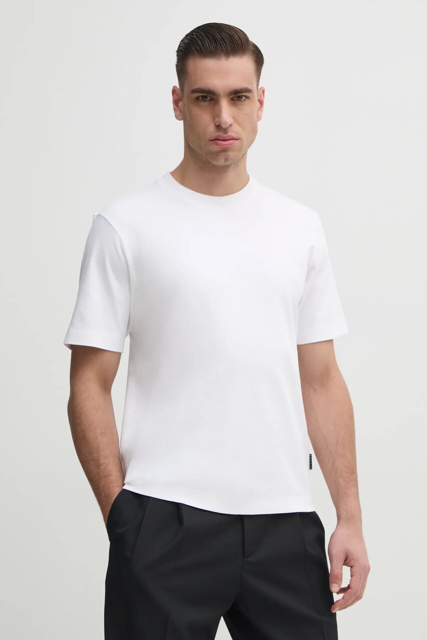 Sisley tricou din bumbac barbati, culoarea alb, neted, 35MAS1049
