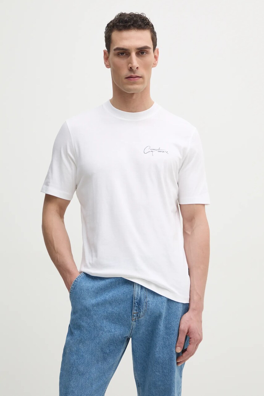 Sisley tricou din bumbac barbati, culoarea alb, cu imprimeu, 3I1XS1047