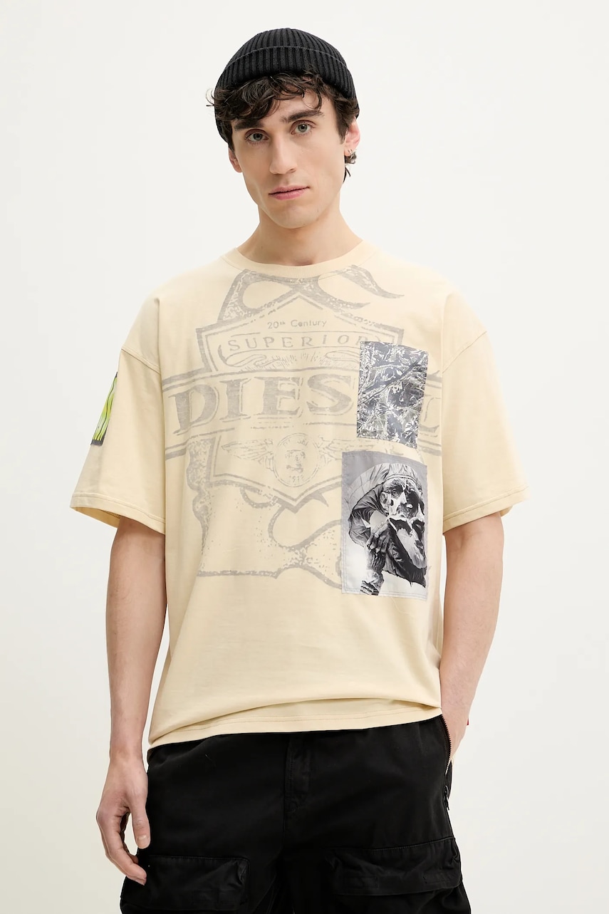 Diesel tricou din bumbac T-BOXT-SLITS-R8 T-SHIRT barbati, culoarea bej, modelator, A16162.0PLAT