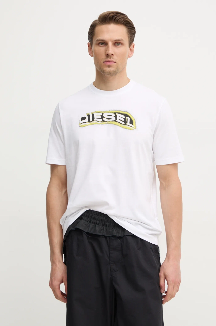 Diesel tricou din bumbac T-ADJUST-R4 T-SHIRT barbati, culoarea alb, cu imprimeu, A16397.0GRAI