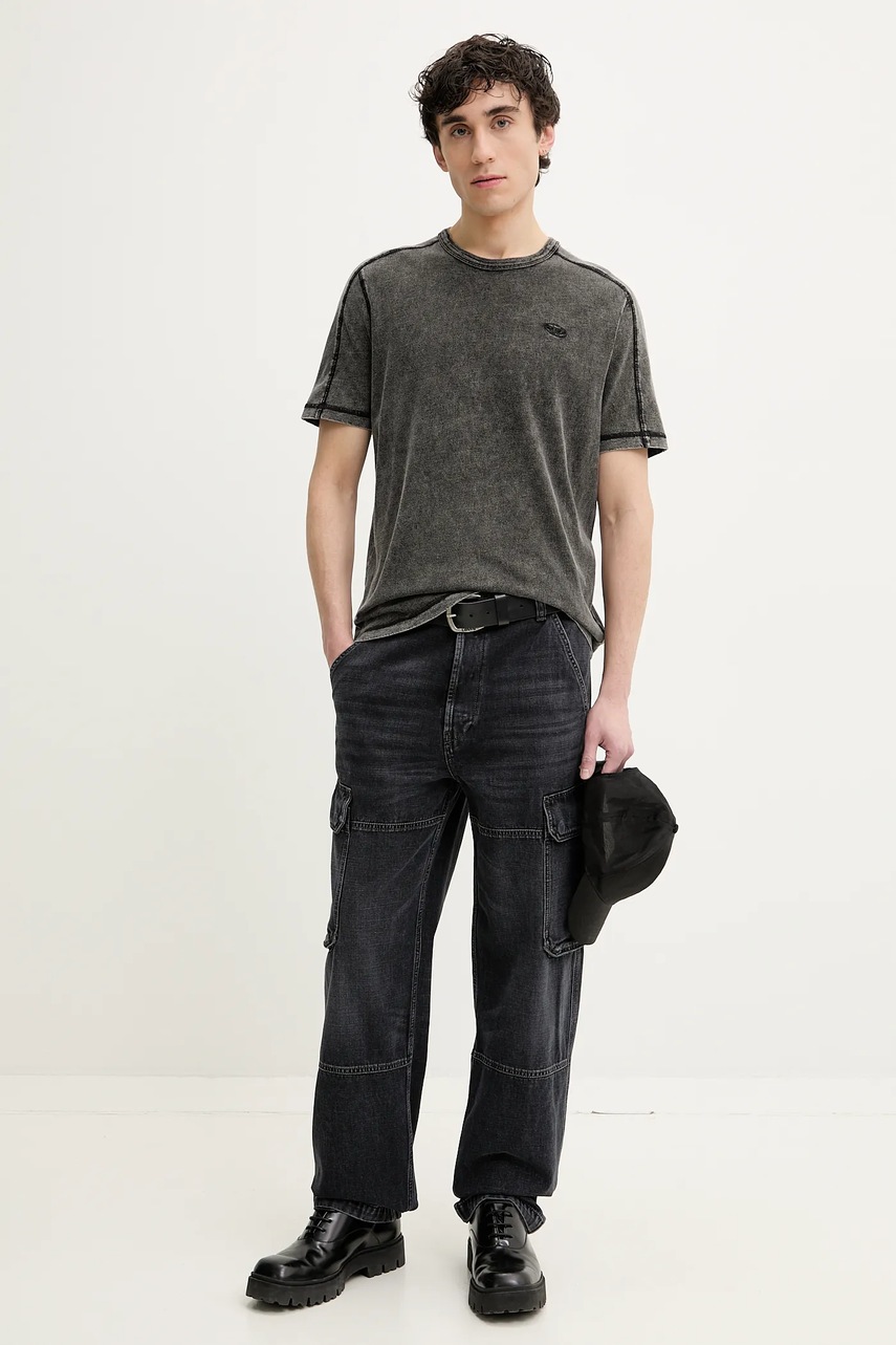 Βαμβακερό μπλουζάκι Diesel T-ADJIND T-SHIRT ανδρικό, χρώμα: γκρι, A16407.0QJAH φωτογραφία