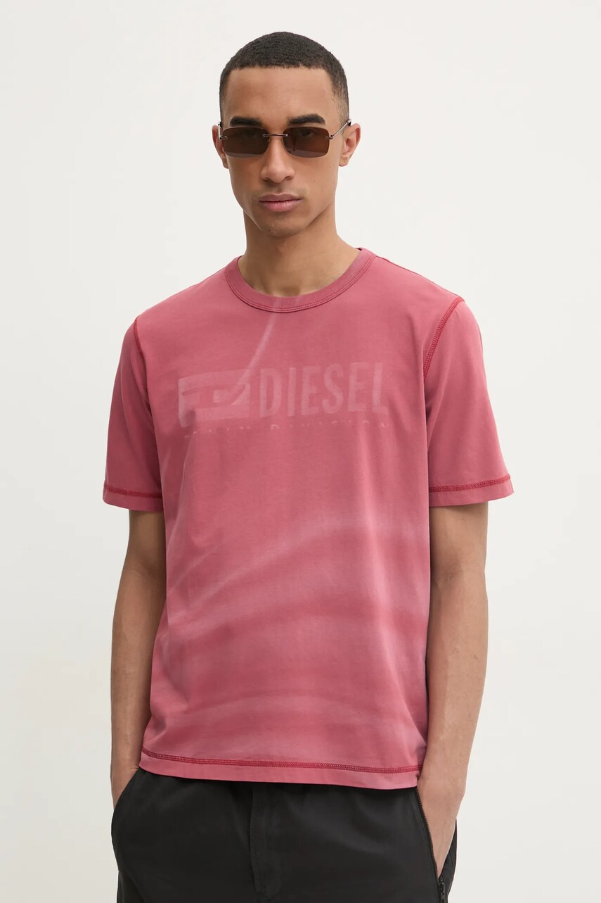 Levně Tričko Diesel T-ADJUST-R13 T-SHIRT růžová barva, s potiskem, A16428.0LJBS