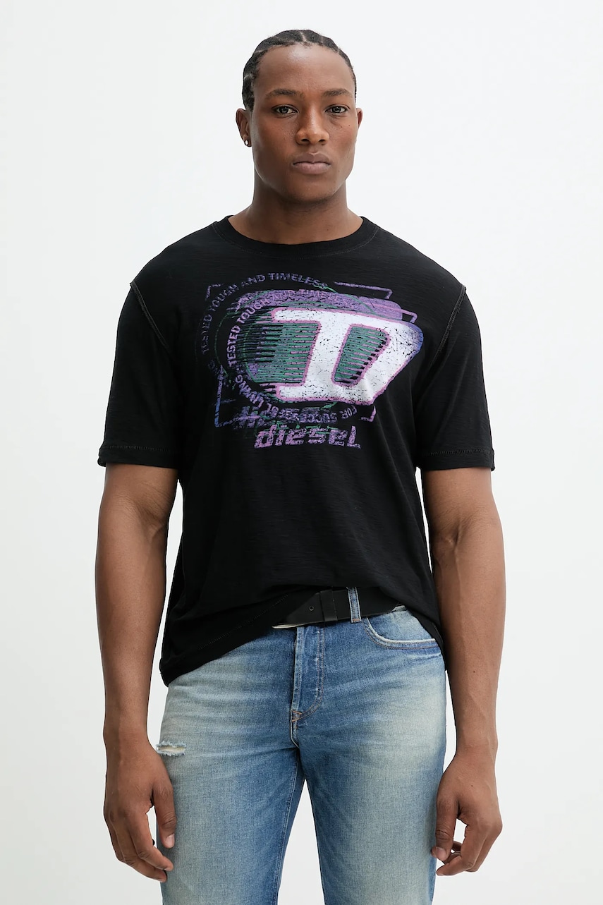 Diesel tricou din bumbac T-ADJUST-R11 T-SHIRT bărbați, culoarea negru, cu imprimeu, A16430.0QKAP Diesel tricou din bumbac T-ADJUST-R11 T-SHIRT bărbați, culoarea negru, cu imprimeu, A16430.0QKAP
