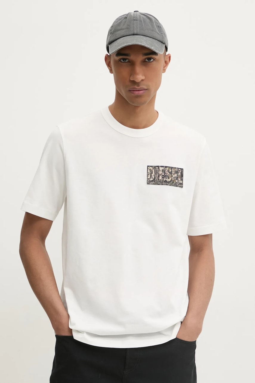 Diesel tricou T-ADJUST-R19 T-SHIRT barbati, culoarea bej, cu imprimeu, A17257.0AGRI