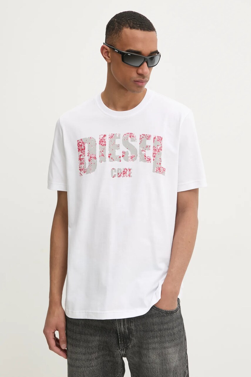 Diesel tricou T-ADJUST-R25 T-SHIRT barbati, culoarea alb, cu imprimeu, A17268.0PLAT