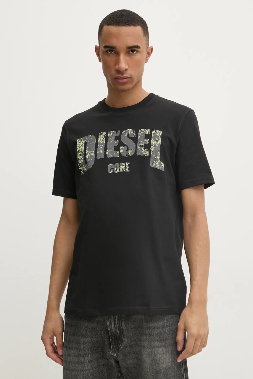 Diesel tricou T-ADJUST-R25 T-SHIRT barbati, culoarea negru, cu imprimeu, A17268.0PLAT